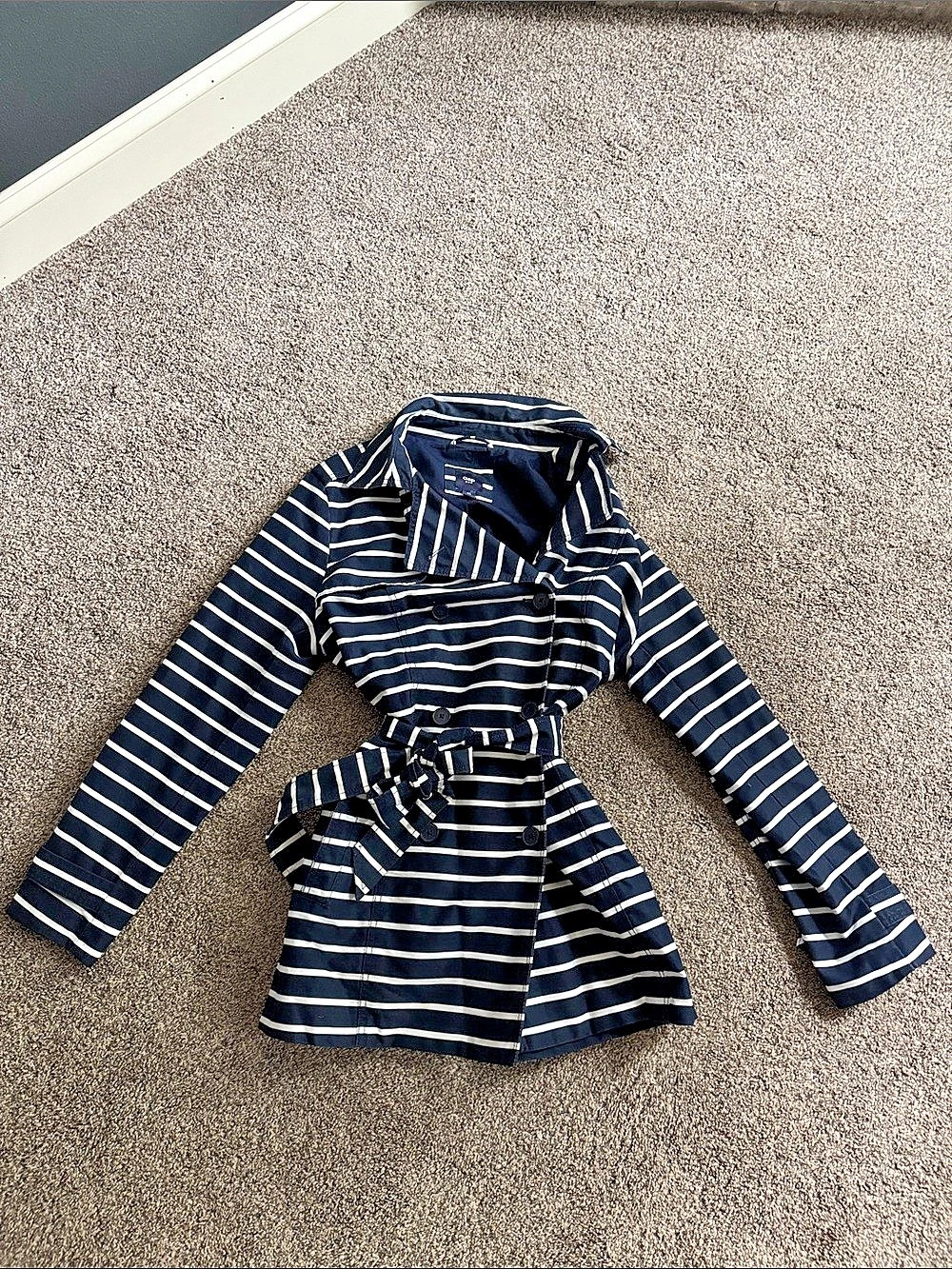 Gap Striped Trench Coat in Blue & White Womens US Large Like New